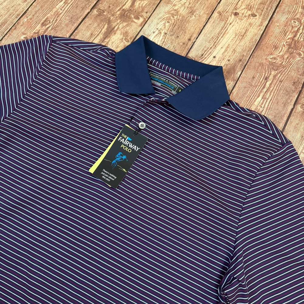 Roundtree & Yorke Performance Polo Shirt Mens Small Blue Striped Golf Stretch